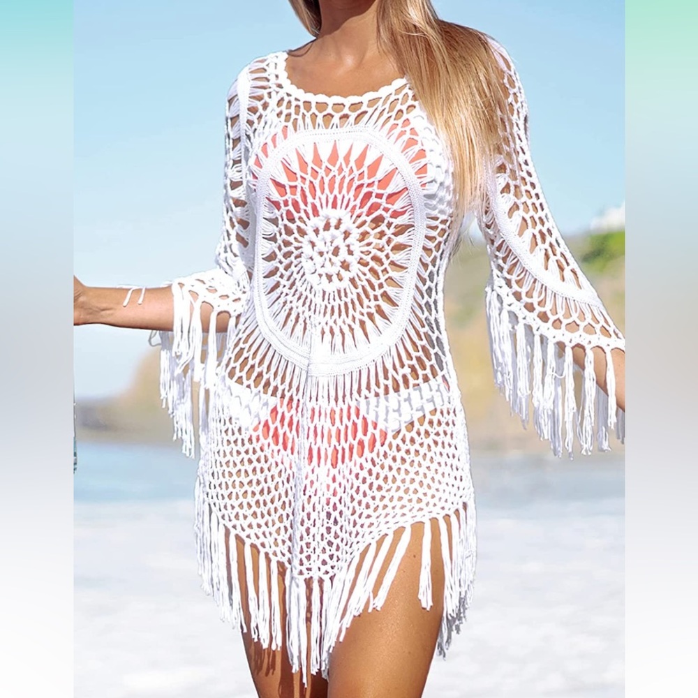 Crochet swim cover up white XL